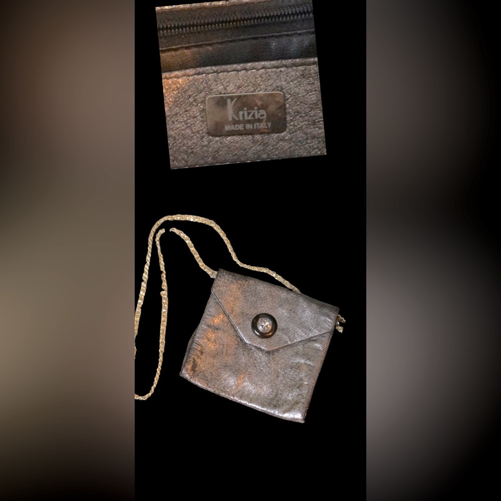 Evening bag. Vintage Krizia crossbody, silver envelope with large crystal